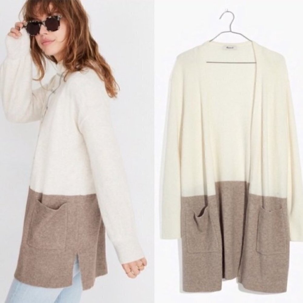 Madewell Kent Colorblock Cozy Yarn Wool Open Front Cardigan Sweater XS